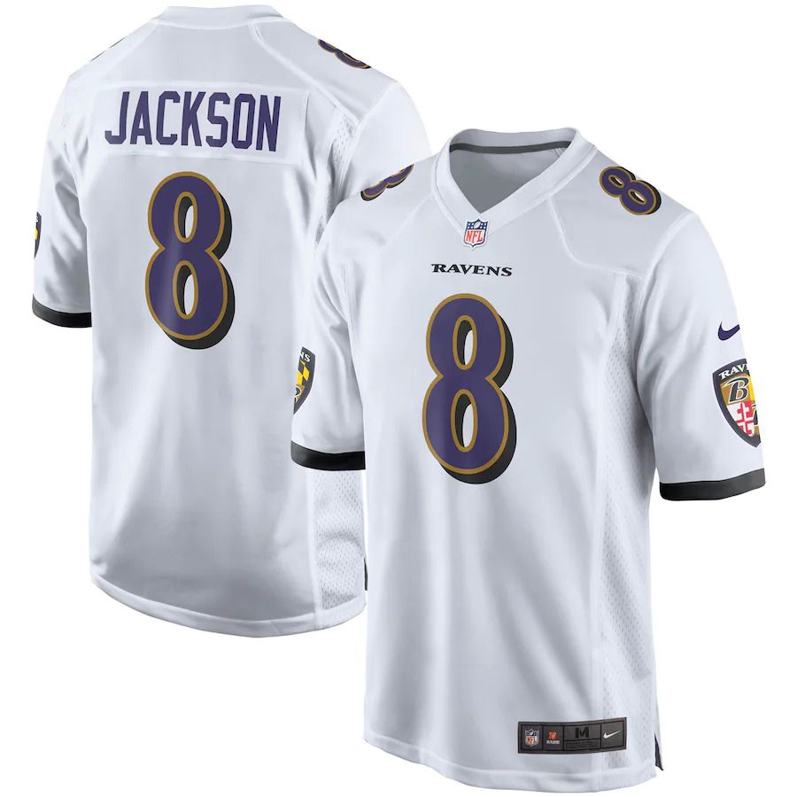 Cheap Men Baltimore Ravens 8 Lamar Jackson Nike White Player Game NFL Jersey